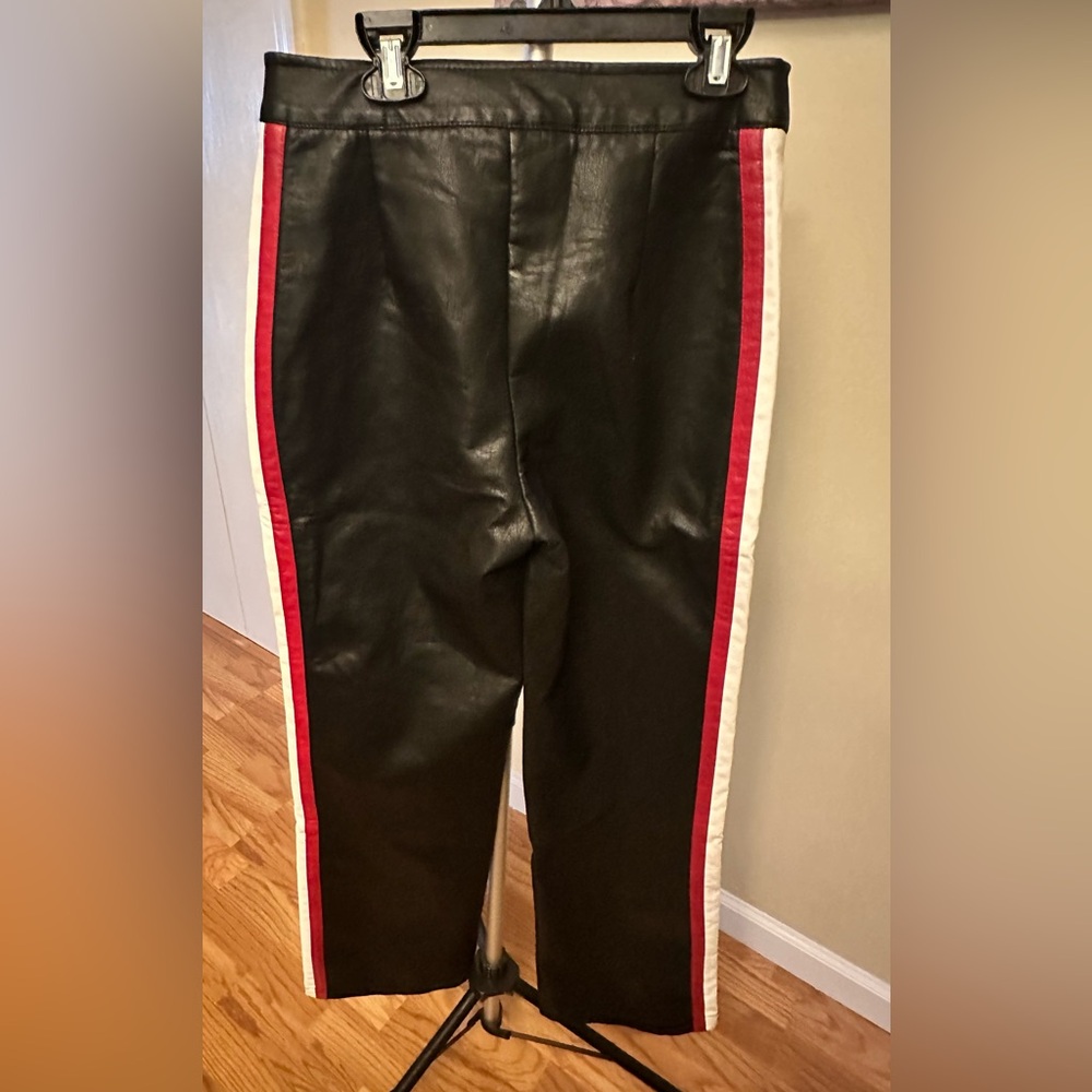 Women’s Faux Leather Pants with Red and White Stripes 
Sz Medium